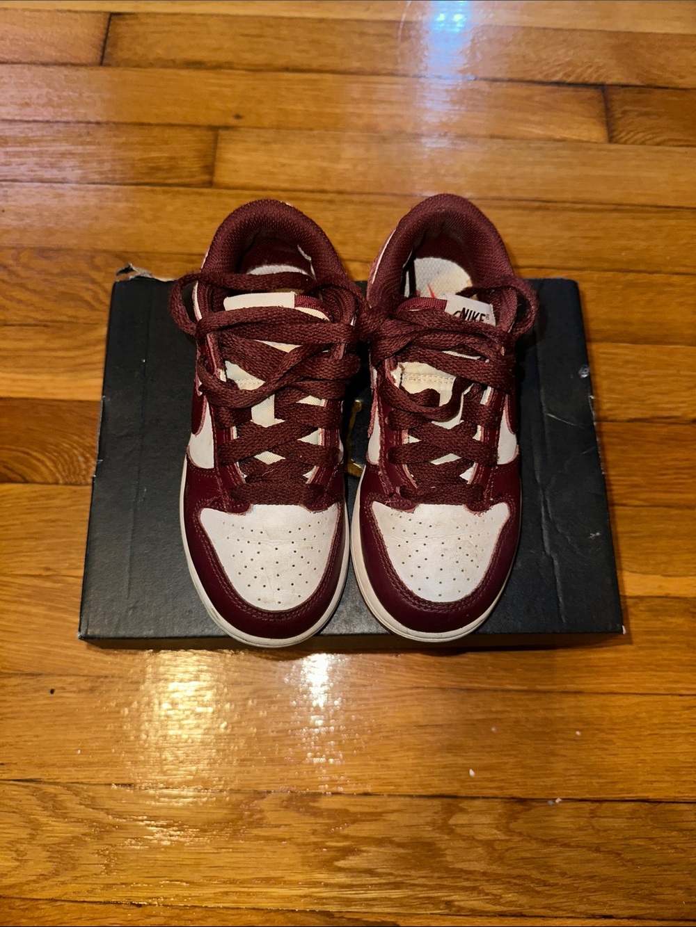 Nike Kids Maroon and White Low-Top Sneakers with Classic Swoosh